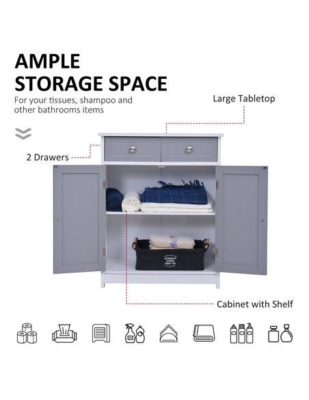 Kleankin Bathroom Storage Cabinet with 2 Drawers, Adjustable Shelf, Grey and White - pic 21069 | FastDaddyshop