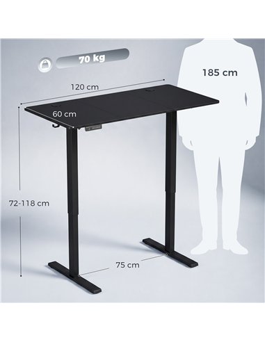 HOMCOM Standing Desk Memory Control Height Adjustable Desk 2 Cable Holes LED Display Sit Stand Desk Black