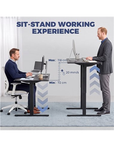 HOMCOM Standing Desk Memory Control Height Adjustable Desk 2 Cable Holes LED Display Sit Stand Desk Black