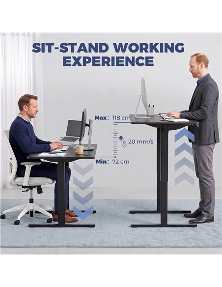 HOMCOM Standing Desk Memory Control Height Adjustable Desk 2 Cable Holes LED Display Sit Stand Desk Black - pic 210693 | FastDaddyshop
