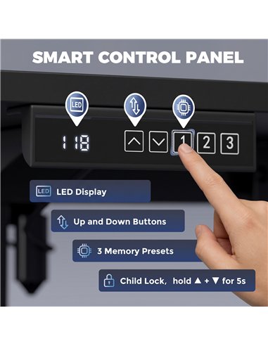 HOMCOM Standing Desk Memory Control Height Adjustable Desk 2 Cable Holes LED Display Sit Stand Desk Black
