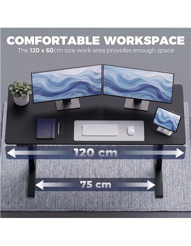 HOMCOM Standing Desk Memory Control Height Adjustable Desk 2 Cable Holes LED Display Sit Stand Desk Black
