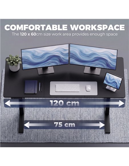HOMCOM Standing Desk Memory Control Height Adjustable Desk 2 Cable Holes LED Display Sit Stand Desk Black - pic 210695 | FastDaddyshop