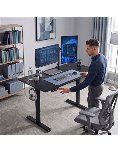 HOMCOM Standing Desk Memory Control Height Adjustable Desk 2 Cable Holes LED Display Sit Stand Desk Black