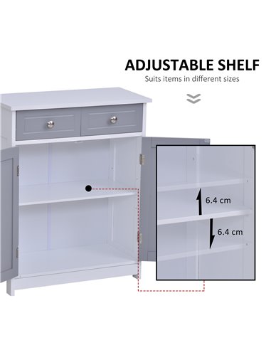 Kleankin Bathroom Storage Cabinet with 2 Drawers, Adjustable Shelf, Grey and White