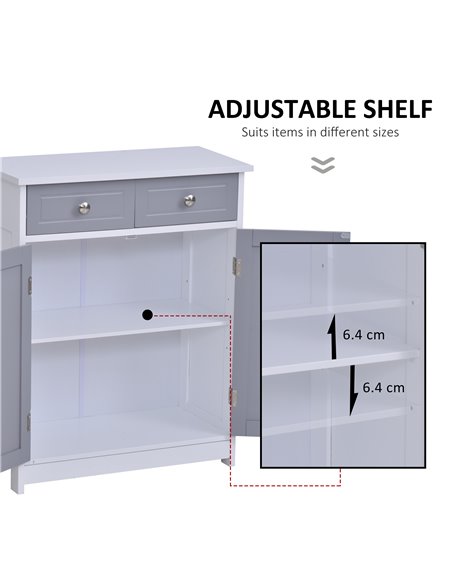 Kleankin Bathroom Storage Cabinet with 2 Drawers, Adjustable Shelf, Grey and White - pic 21070 | FastDaddyshop