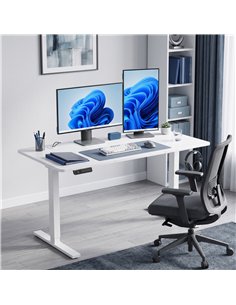 HOMCOM Standing Desk Memory Control Height Adjustable Desk 2 Cable Holes LED Display Sit Stand Desk White 2