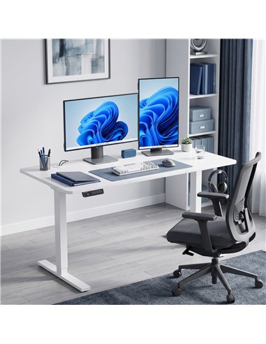 HOMCOM Standing Desk Memory Control Height Adjustable Desk 2 Cable Holes LED Display Sit Stand Desk White