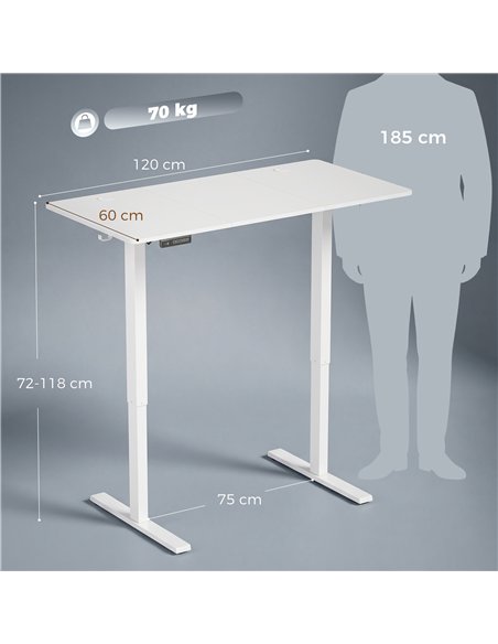 HOMCOM Standing Desk Memory Control Height Adjustable Desk 2 Cable Holes LED Display Sit Stand Desk White - pic 210701 | FastDaddyshop
