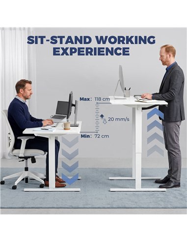 HOMCOM Standing Desk Memory Control Height Adjustable Desk 2 Cable Holes LED Display Sit Stand Desk White