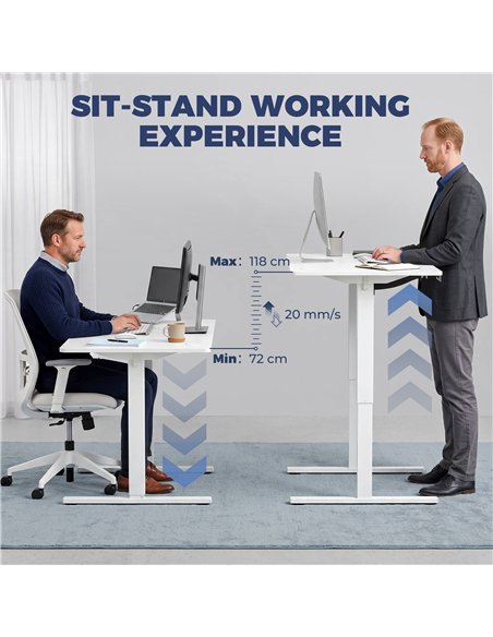 HOMCOM Standing Desk Memory Control Height Adjustable Desk 2 Cable Holes LED Display Sit Stand Desk White - pic 210702 | FastDaddyshop