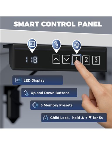 HOMCOM Standing Desk Memory Control Height Adjustable Desk 2 Cable Holes LED Display Sit Stand Desk White