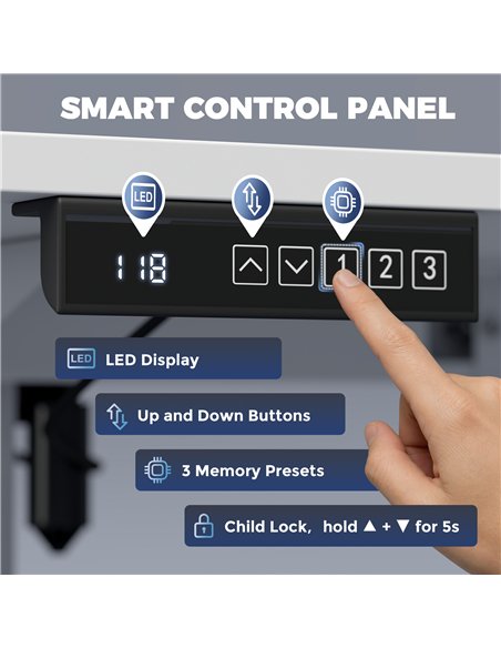 HOMCOM Standing Desk Memory Control Height Adjustable Desk 2 Cable Holes LED Display Sit Stand Desk White - pic 210703 | FastDaddyshop