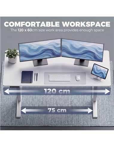HOMCOM Standing Desk Memory Control Height Adjustable Desk 2 Cable Holes LED Display Sit Stand Desk White