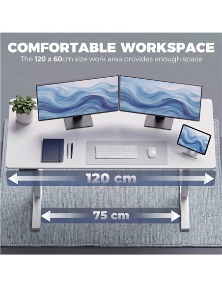 HOMCOM Standing Desk Memory Control Height Adjustable Desk 2 Cable Holes LED Display Sit Stand Desk White - pic 210704 | FastDaddyshop