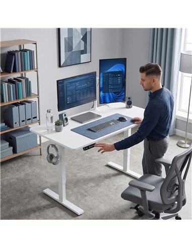 HOMCOM Standing Desk Memory Control Height Adjustable Desk 2 Cable Holes LED Display Sit Stand Desk White