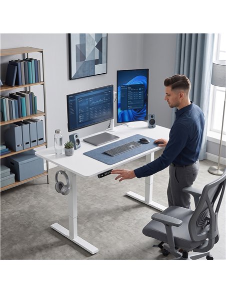 HOMCOM Standing Desk Memory Control Height Adjustable Desk 2 Cable Holes LED Display Sit Stand Desk White - pic 210706 | FastDaddyshop