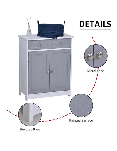 Kleankin Bathroom Storage Cabinet with 2 Drawers, Adjustable Shelf, Grey and White