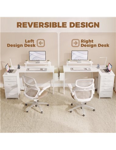 HOMCOM L Shaped Gaming Desk Reversible Power Outlets Corner Desk Storage Drawers Monitor Shelf 150 cm White