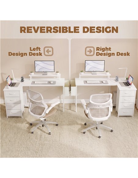 HOMCOM L Shaped Gaming Desk Reversible Power Outlets Corner Desk Storage Drawers Monitor Shelf 150 cm White - pic 210713 | FastDaddyshop
