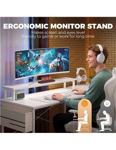HOMCOM L Shaped Gaming Desk Reversible Power Outlets Corner Desk Storage Drawers Monitor Shelf 150 cm White