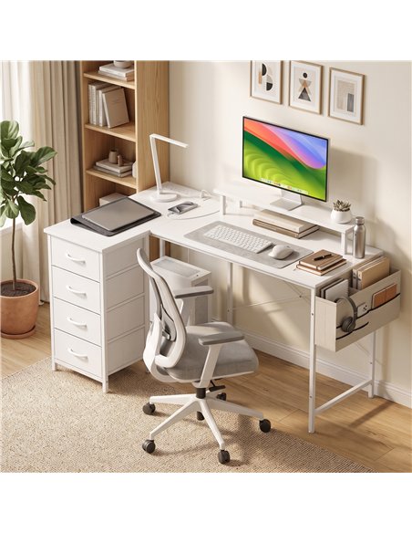 HOMCOM L Shaped Gaming Desk Reversible Power Outlets Corner Desk Storage Drawers Monitor Shelf 150 cm White - pic 210715 | FastDaddyshop