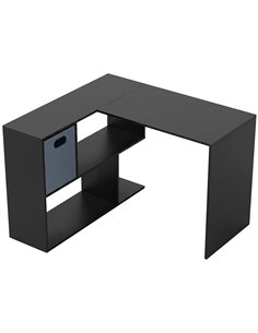 HOMCOM 110 cm L-Shaped Desk, Small Computer Desk with Fabric Drawer and Storage Shelves for Home Office, Study, Black