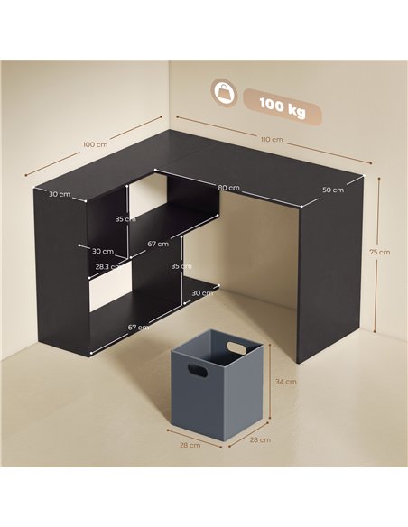 HOMCOM 110 cm L-Shaped Desk, Small Computer Desk with Fabric Drawer and Storage Shelves for Home Office, Study, Black - pic 210719 | FastDaddyshop