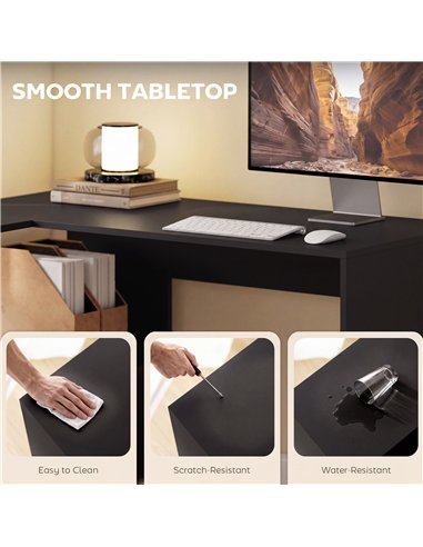 HOMCOM 110 cm L-Shaped Desk, Small Computer Desk with Fabric Drawer and Storage Shelves for Home Office, Study, Black