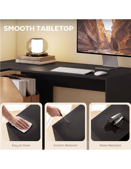 HOMCOM 110 cm L-Shaped Desk, Small Computer Desk with Fabric Drawer and Storage Shelves for Home Office, Study, Black - pic 210722 | FastDaddyshop