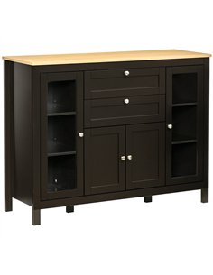 HOMCOM Modern Storage Cabinet, Sideboard with Oak Top, 4 Doors, 2 Drawers and 5 Adjustable Shelves, Black Brown