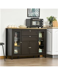 HOMCOM Modern Storage Cabinet, Sideboard with Oak Top, 4 Doors, 2 Drawers and 5 Adjustable Shelves, Black Brown 2