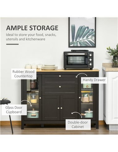 HOMCOM Modern Storage Cabinet, Sideboard with Oak Top, 4 Doors, 2 Drawers and 5 Adjustable Shelves, Black Brown