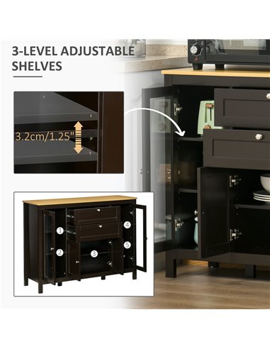 HOMCOM Modern Storage Cabinet, Sideboard with Oak Top, 4 Doors, 2 Drawers and 5 Adjustable Shelves, Black Brown