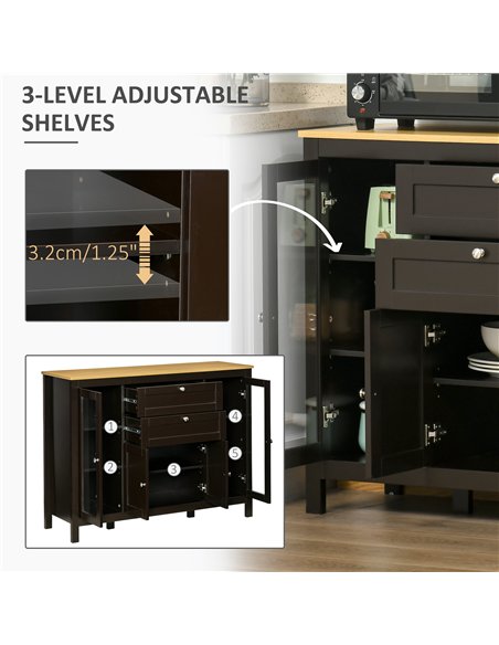 HOMCOM Modern Storage Cabinet, Sideboard with Oak Top, 4 Doors, 2 Drawers and 5 Adjustable Shelves, Black Brown - pic 210730 | FastDaddyshop