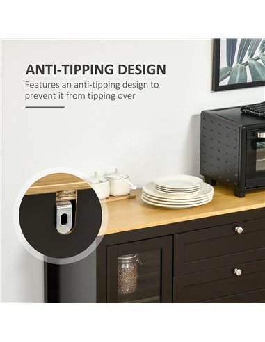HOMCOM Modern Storage Cabinet, Sideboard with Oak Top, 4 Doors, 2 Drawers and 5 Adjustable Shelves, Black Brown