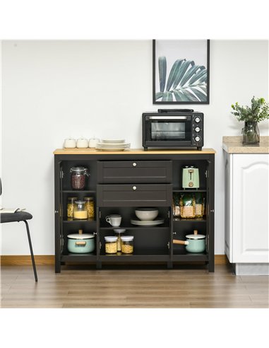 HOMCOM Modern Storage Cabinet, Sideboard with Oak Top, 4 Doors, 2 Drawers and 5 Adjustable Shelves, Black Brown