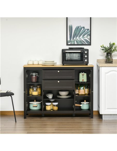 HOMCOM Modern Storage Cabinet, Sideboard with Oak Top, 4 Doors, 2 Drawers and 5 Adjustable Shelves, Black Brown - pic 210733 | FastDaddyshop