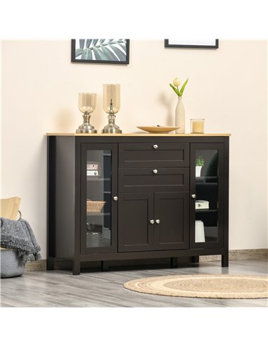 HOMCOM Modern Storage Cabinet, Sideboard with Oak Top, 4 Doors, 2 Drawers and 5 Adjustable Shelves, Black Brown