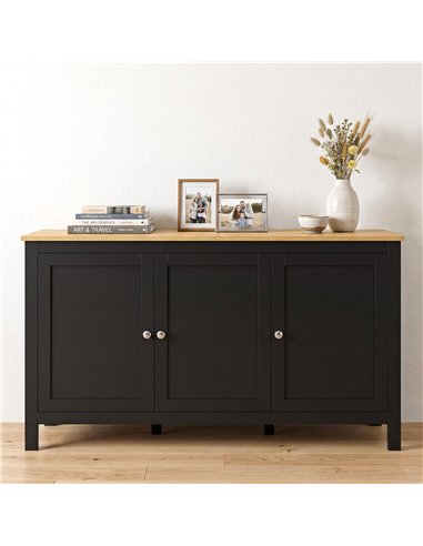 HOMCOM Sideboard, Buffet Cabinet with Doors and Adjustable Shelves for Living Room, Entryway, Black and Natural