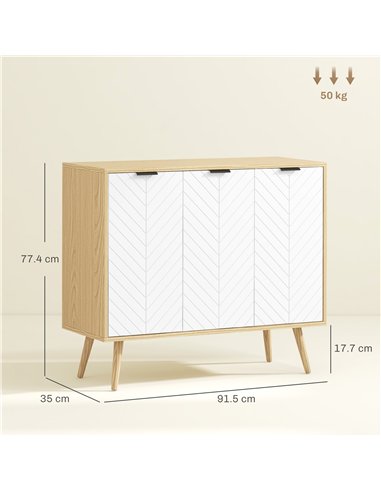 HOMCOM Modern Sideboard and Buffet, Dining Room Cabinet with Adjustable Shelves and 3 Doors, White