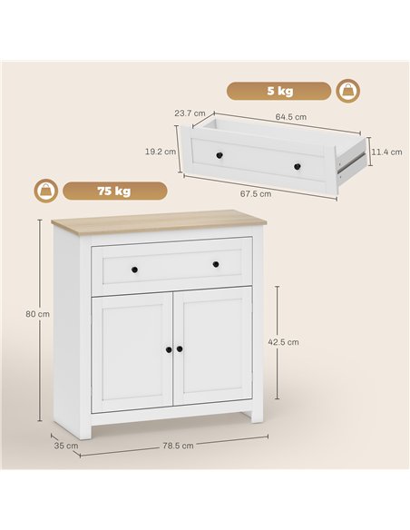 HOMCOM Sideboard Storage Cabinet, Morden Kitchen Cupboard with Adjustable Shelf, Drawer and Double Doors, Sideboard for Living R - pic 210755 | FastDaddyshop