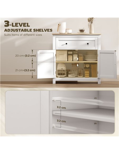 HOMCOM Sideboard Storage Cabinet, Morden Kitchen Cupboard with Adjustable Shelf, Drawer and Double Doors, Sideboard for Living R - pic 210757 | FastDaddyshop