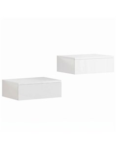 HOMCOM Floating Bedside Table Set of 2, Wall-Mounted Nightstand with High Gloss Finish & Storage Drawer, White