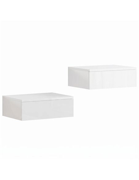 HOMCOM Floating Bedside Table Set of 2, Wall-Mounted Nightstand with High Gloss Finish & Storage Drawer, White - pic 210762 | FastDaddyshop