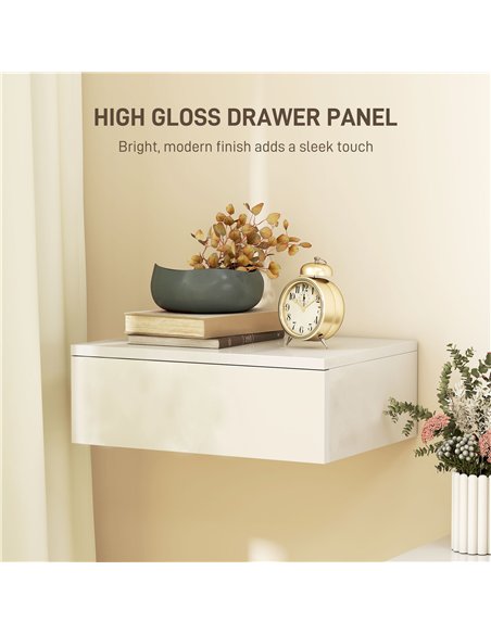 HOMCOM Floating Bedside Table Set of 2, Wall-Mounted Nightstand with High Gloss Finish & Storage Drawer, White - pic 210767 | FastDaddyshop