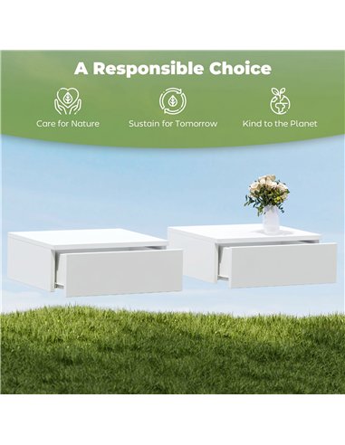 HOMCOM Floating Bedside Table Set of 2, Wall-Mounted Nightstand with High Gloss Finish & Storage Drawer, White