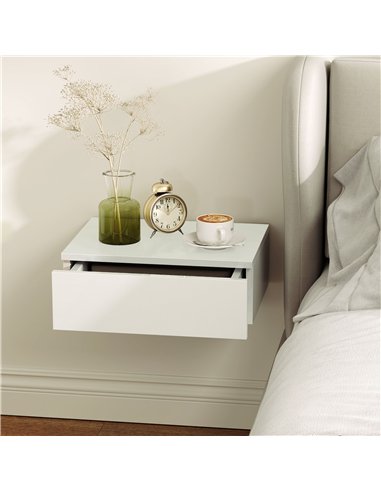 HOMCOM Floating Bedside Table Set of 2, Wall-Mounted Nightstand with High Gloss Finish & Storage Drawer, White