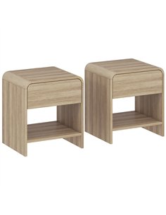 HOMCOM Bedside Tables Set of 2, Nightstands with Rounded Corners, Modern Side Table with Silent Drawer for Bedroom, Natural