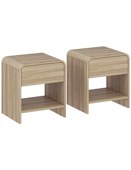 HOMCOM Bedside Tables Set of 2, Nightstands with Rounded Corners, Modern Side Table with Silent Drawer for Bedroom, Natural - pic 210771 | FastDaddyshop